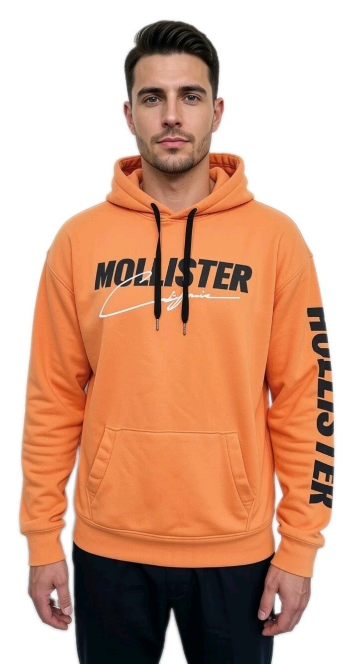 Hollister UnisexXL Orange Pullover Hoodie CA Logo Graphic Kangaroo Pockets Y2K